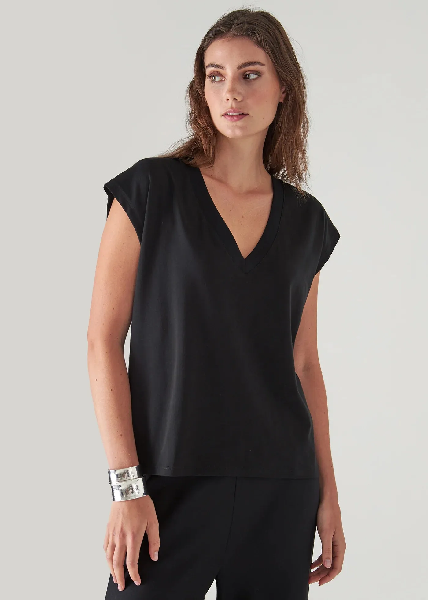 🇨🇦 Patrick Assaraf Pima Cotton Stretch Dolman V-Neck T-Shirt