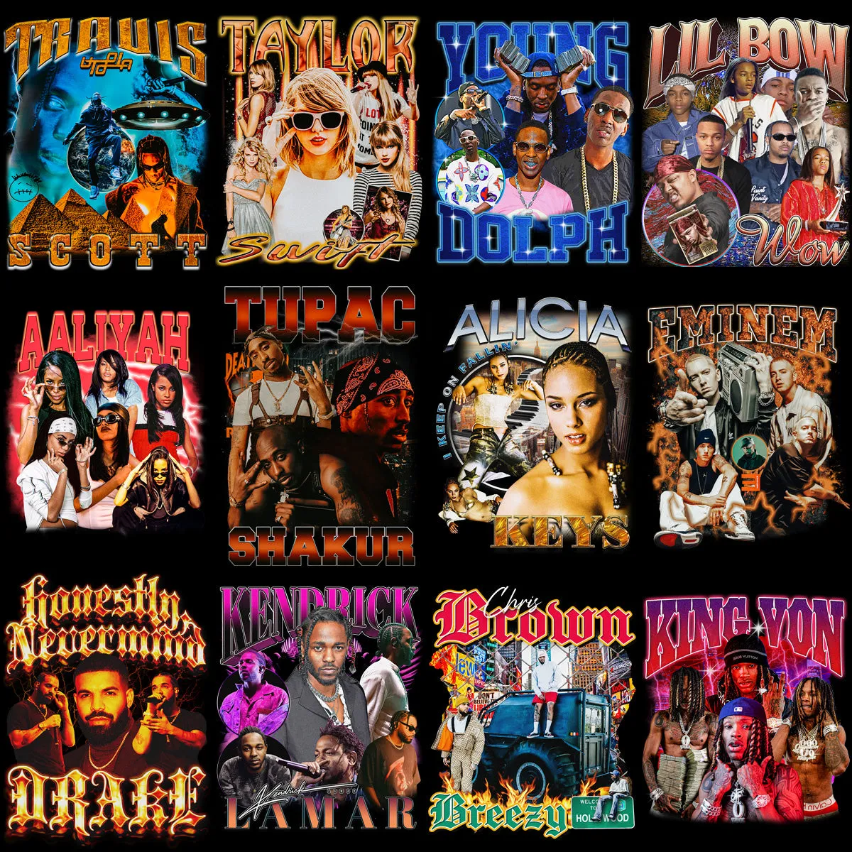 40 Music Vintage Artists Bootleg V2 Designs Bundle PNG