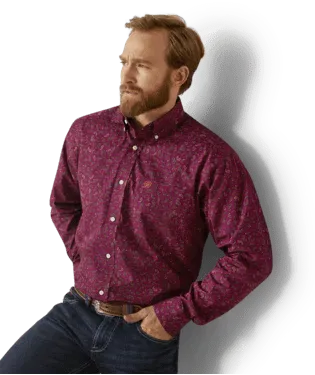 Ariat Wrinkle Free Magenta Purple Paisley Western Shirt