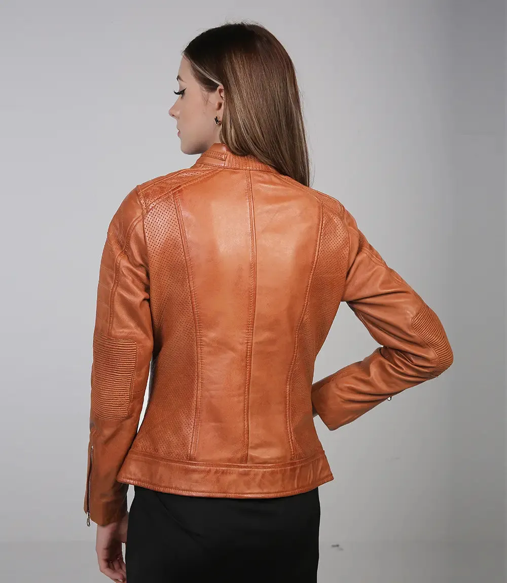 Austin Tan Motorcycle Leather Jacket for Women