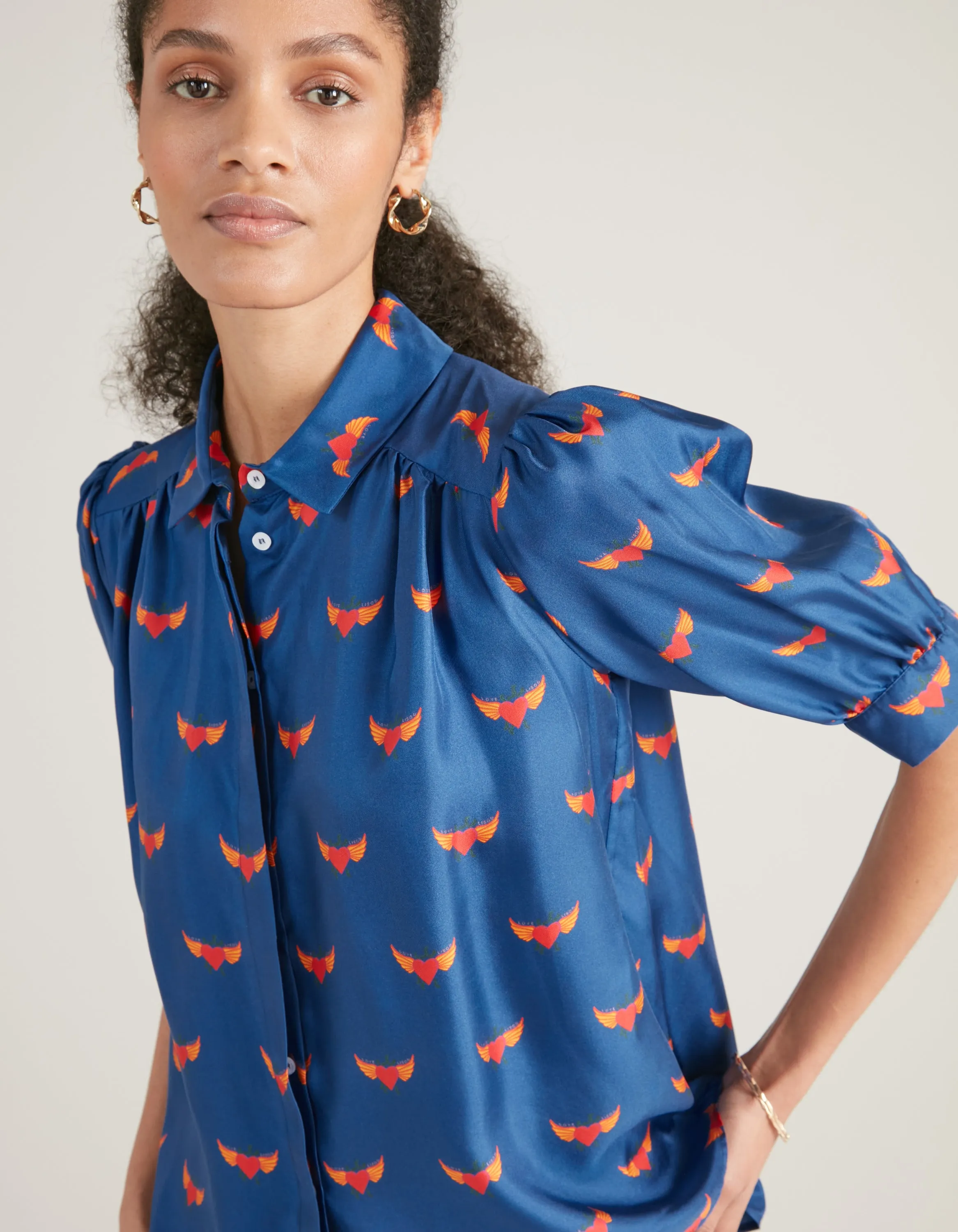 Betty Blue Flying Hearts Silk Shirt