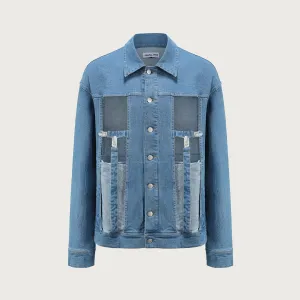 Blue Patchwork Denim Jacket