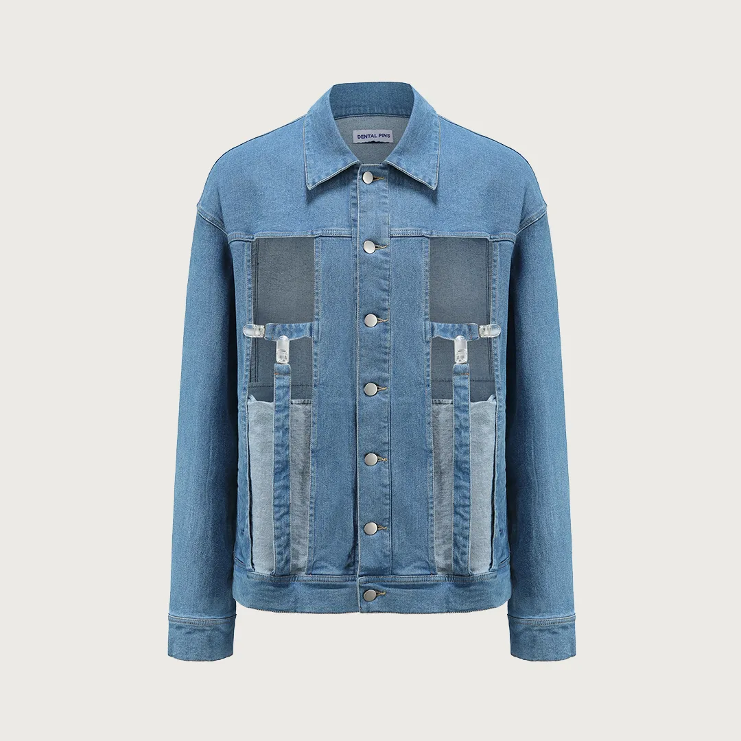 Blue Patchwork Denim Jacket
