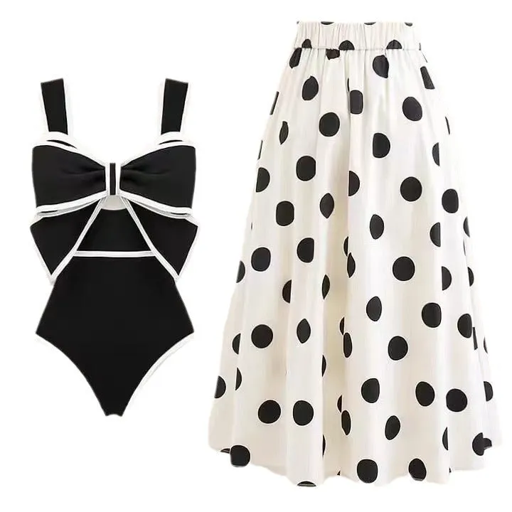 Bowknot Slim Polka Dots Beach swimsuit