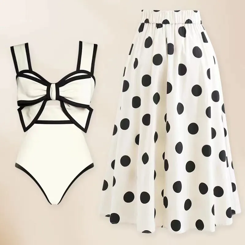 Bowknot Slim Polka Dots Beach swimsuit