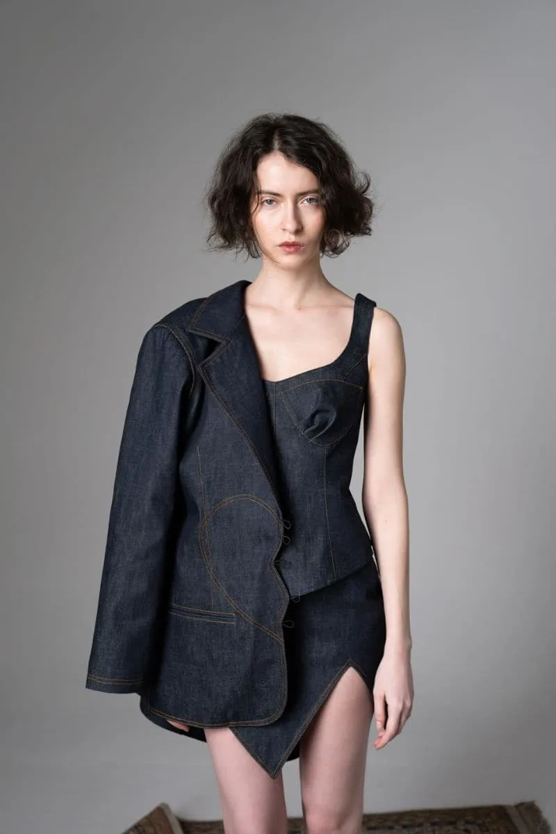 BROKEN HEART DENIM & BROWN SEAM BLAZER
