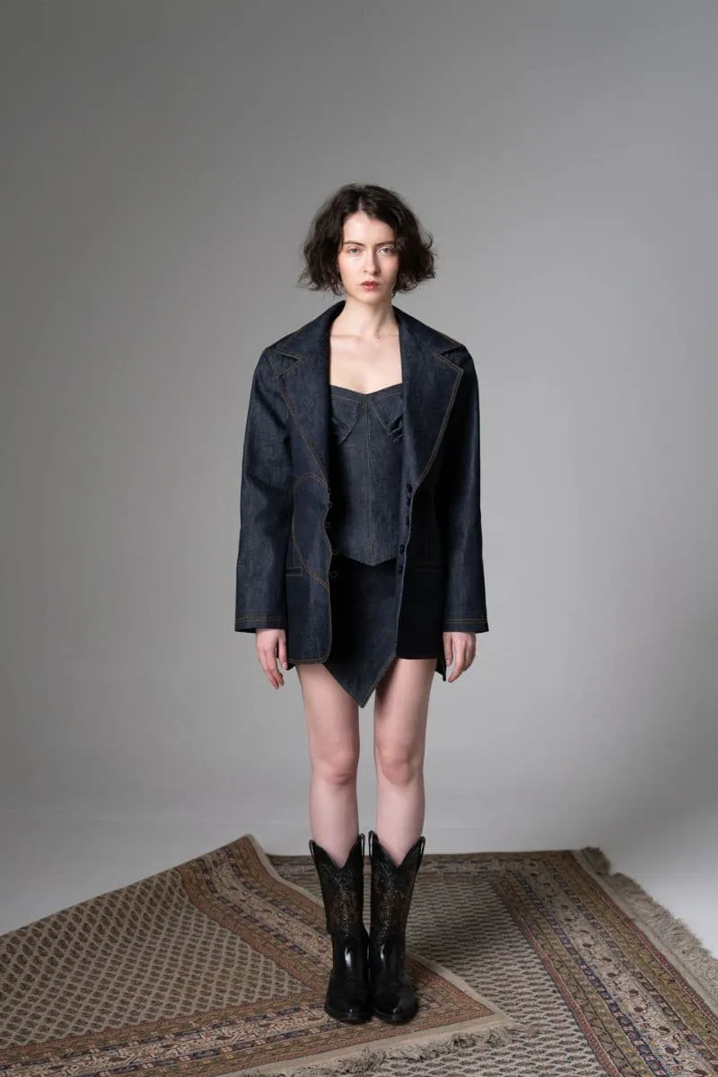 BROKEN HEART DENIM & BROWN SEAM BLAZER