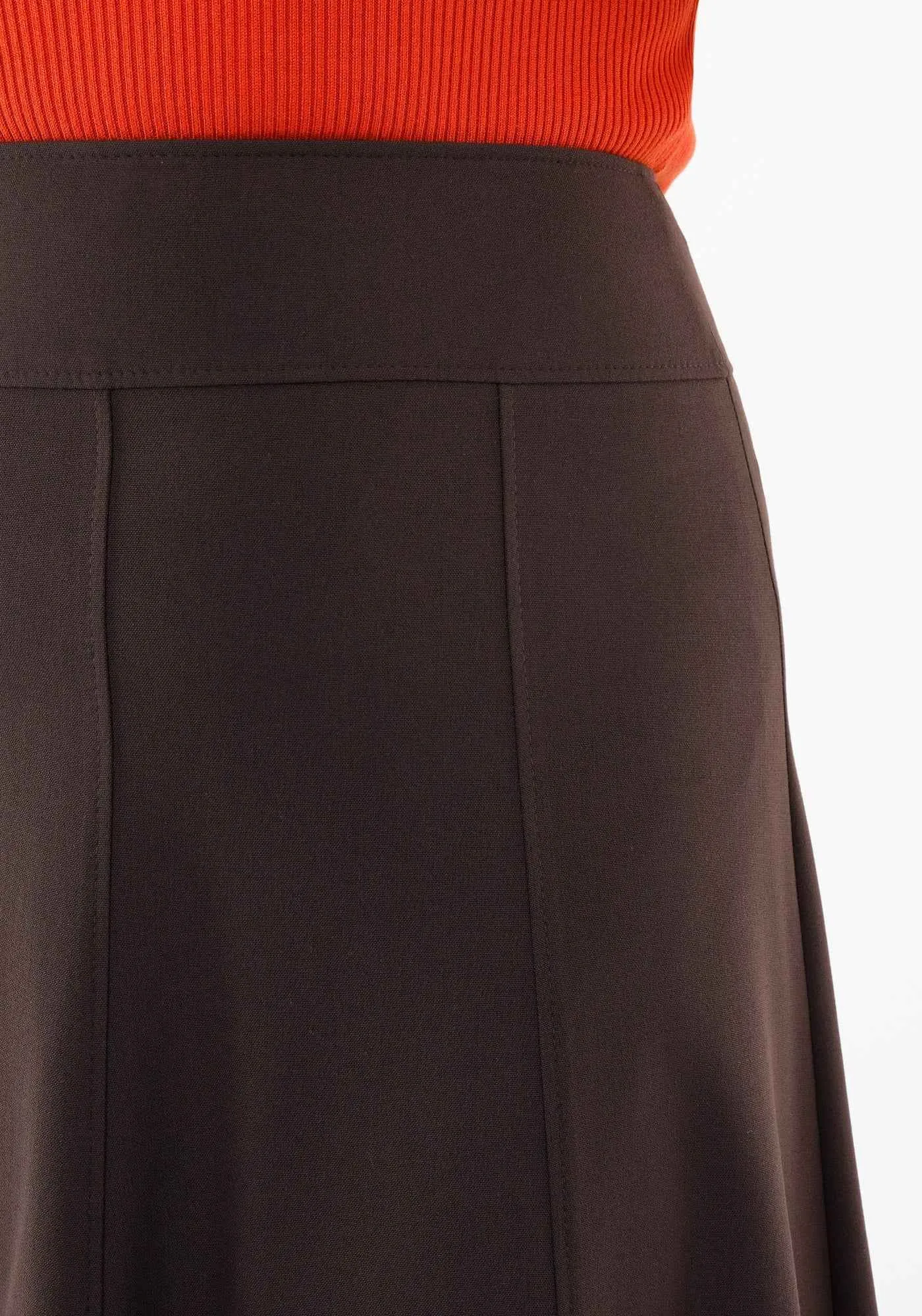 Brown Eight Gore Calf Length Midi Skirt For Every Occasion - G-Line