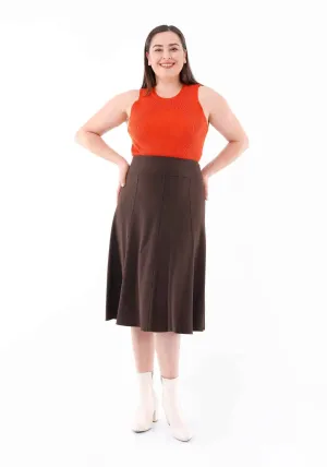 Brown Eight Gore Calf Length Midi Skirt For Every Occasion - G-Line