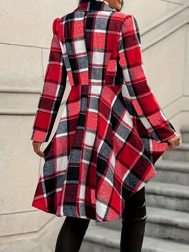 Casual winterblazer - geruit patroon, reverskraag, colour block