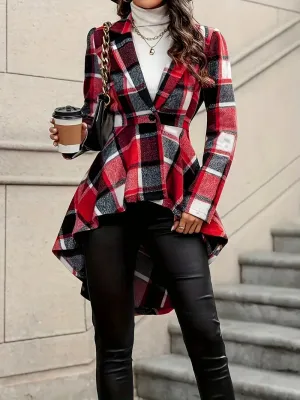 Casual winterblazer - geruit patroon, reverskraag, colour block
