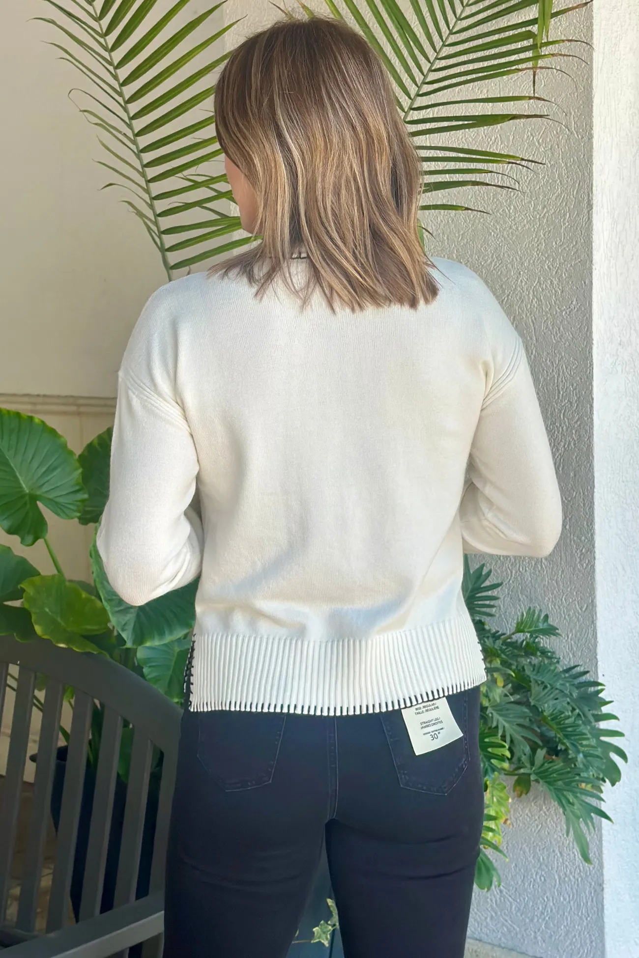 Charlie B Cream Blanket Stitch Sweater