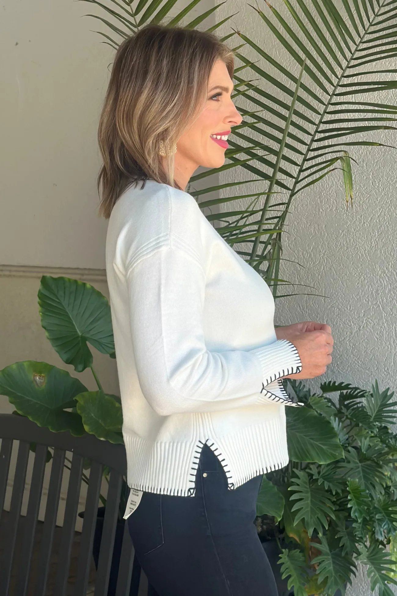 Charlie B Cream Blanket Stitch Sweater