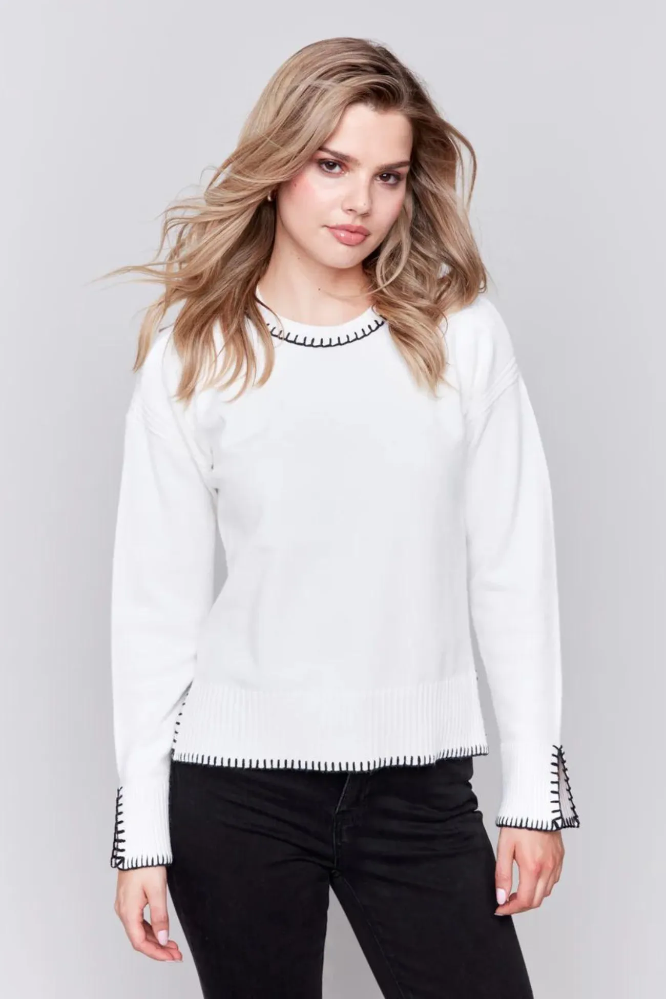 Charlie B Cream Blanket Stitch Sweater
