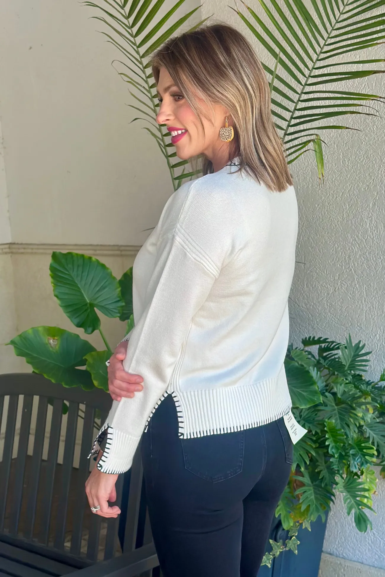 Charlie B Cream Blanket Stitch Sweater