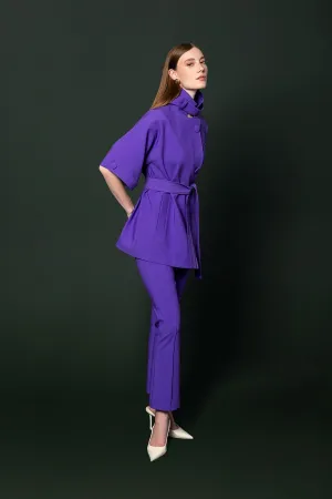 Cigarette Pants Purple with Button Closure