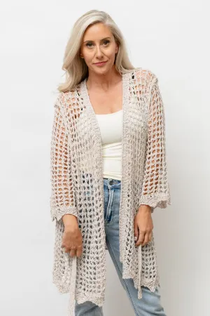 CLARA  CROCHET KNIT CARDIGAN - BEIGE