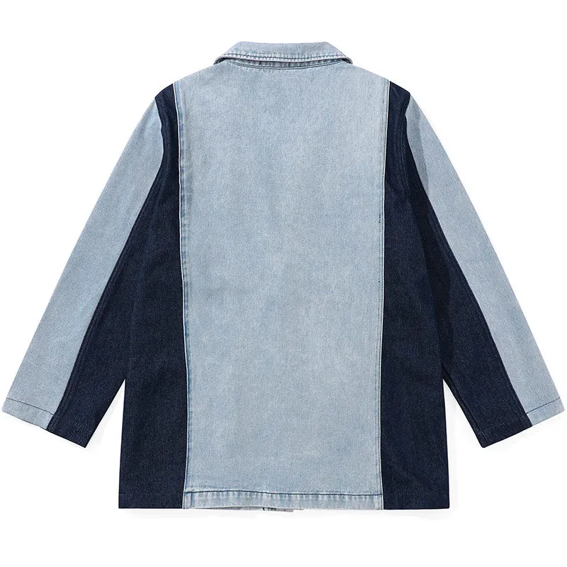 Color Block Patchwork Denim Blazer