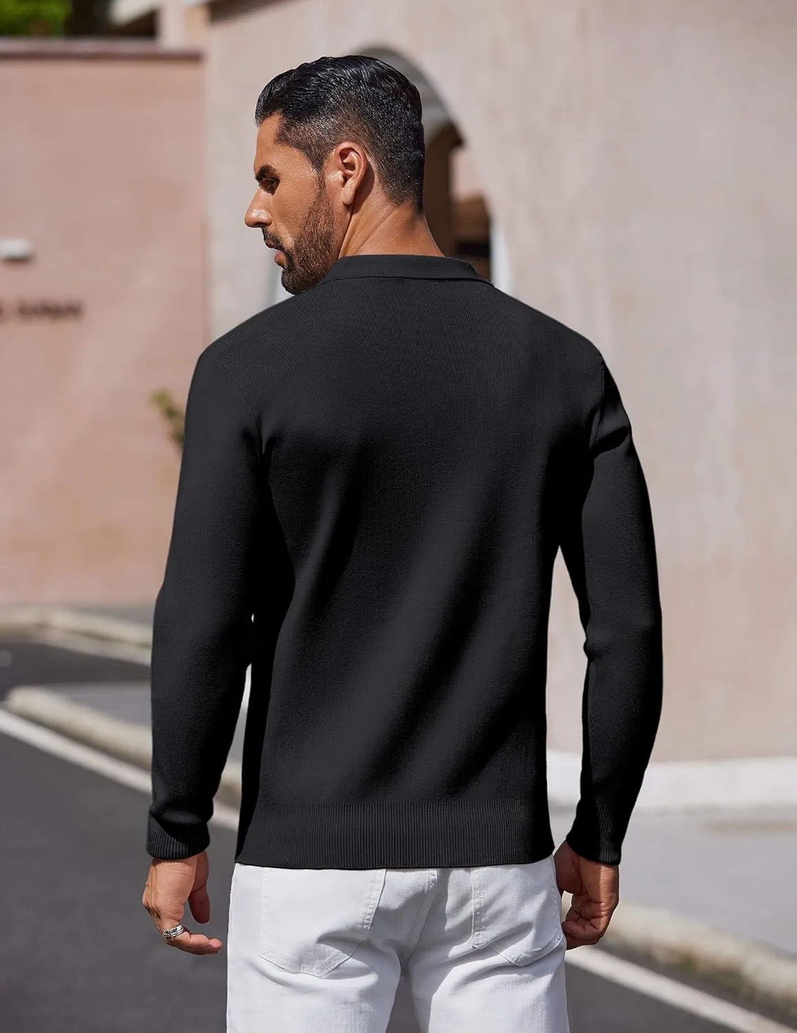 COOFANDY Mens Long Sleeve Polo Sweater Knit Polo Casual Heavyweight Thermal Pullover Sweater with Pocket