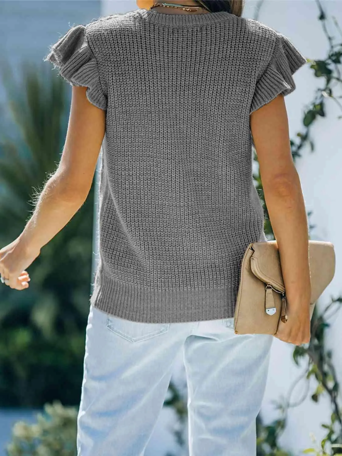 Cozy Saturday Crew Neck Cap Sleeve Knit Top