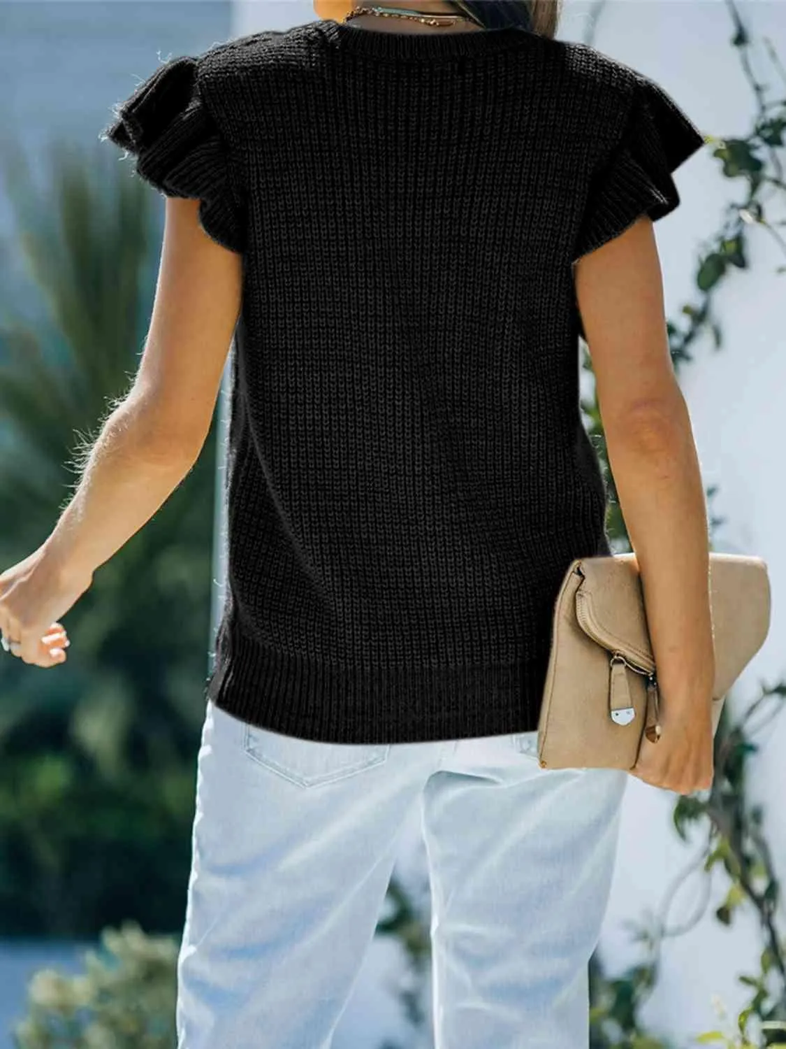 Cozy Saturday Crew Neck Cap Sleeve Knit Top