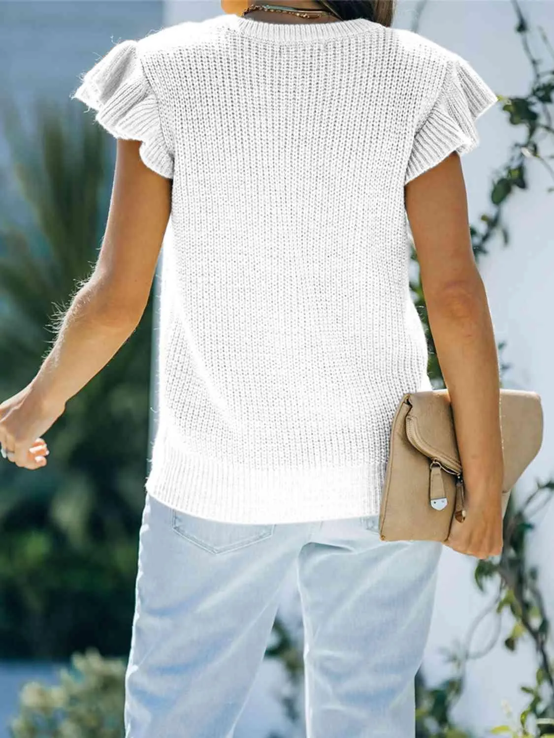 Cozy Saturday Crew Neck Cap Sleeve Knit Top