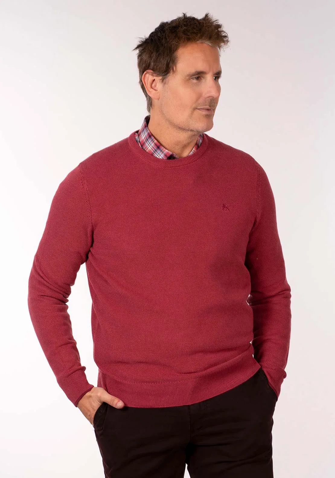 Crew Neck Knit - Deep Garnet Red