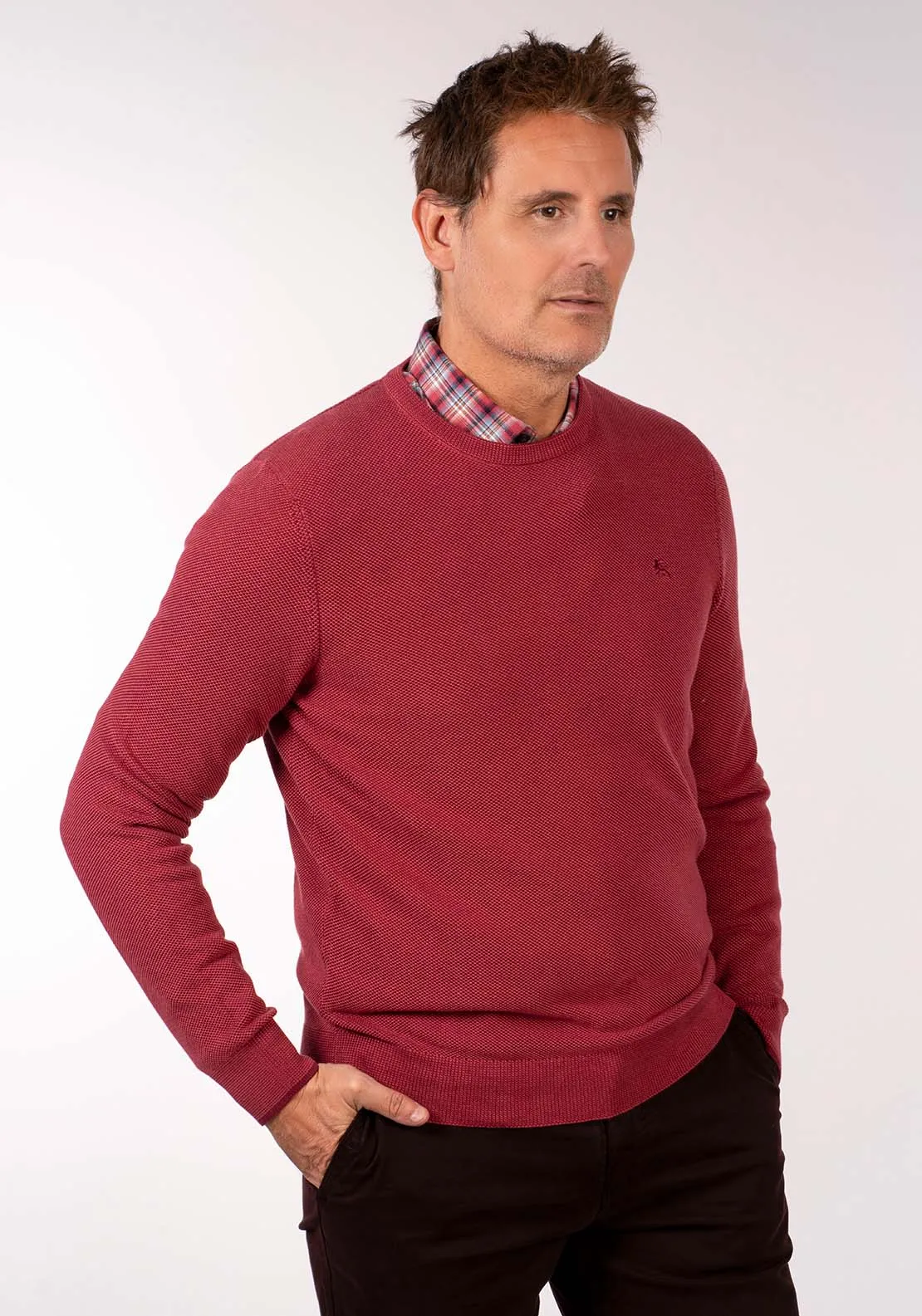 Crew Neck Knit - Deep Garnet Red