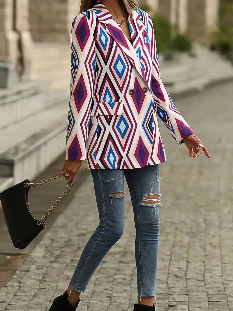 Damesblazer met geometrisch patroon - lange mouwen, open voorkant