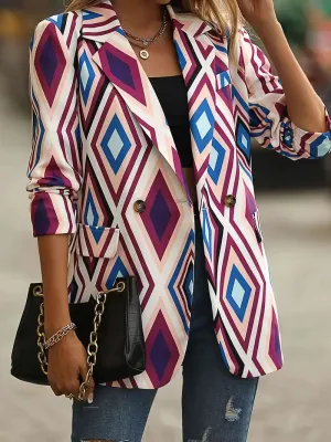 Damesblazer met geometrisch patroon - lange mouwen, open voorkant