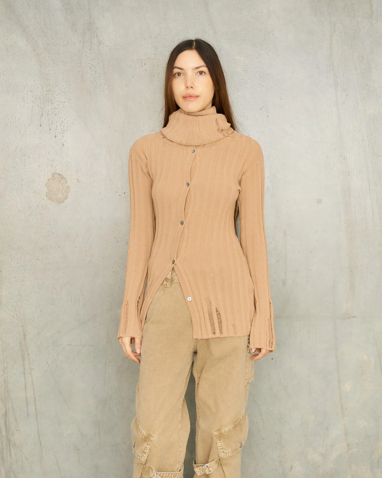 Dark Beige Knit Cardigan