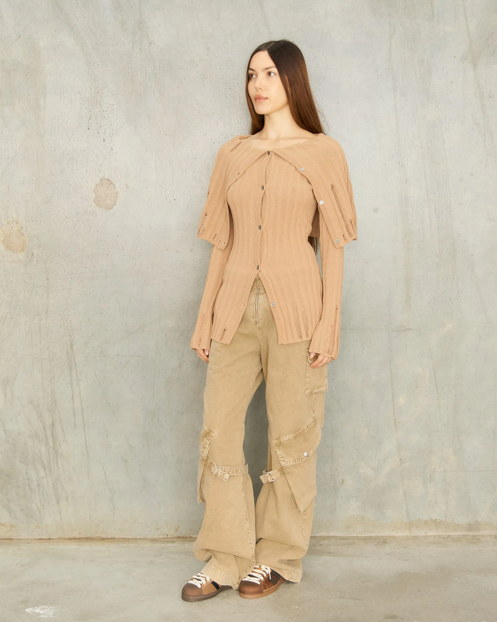 Dark Beige Knit Cardigan