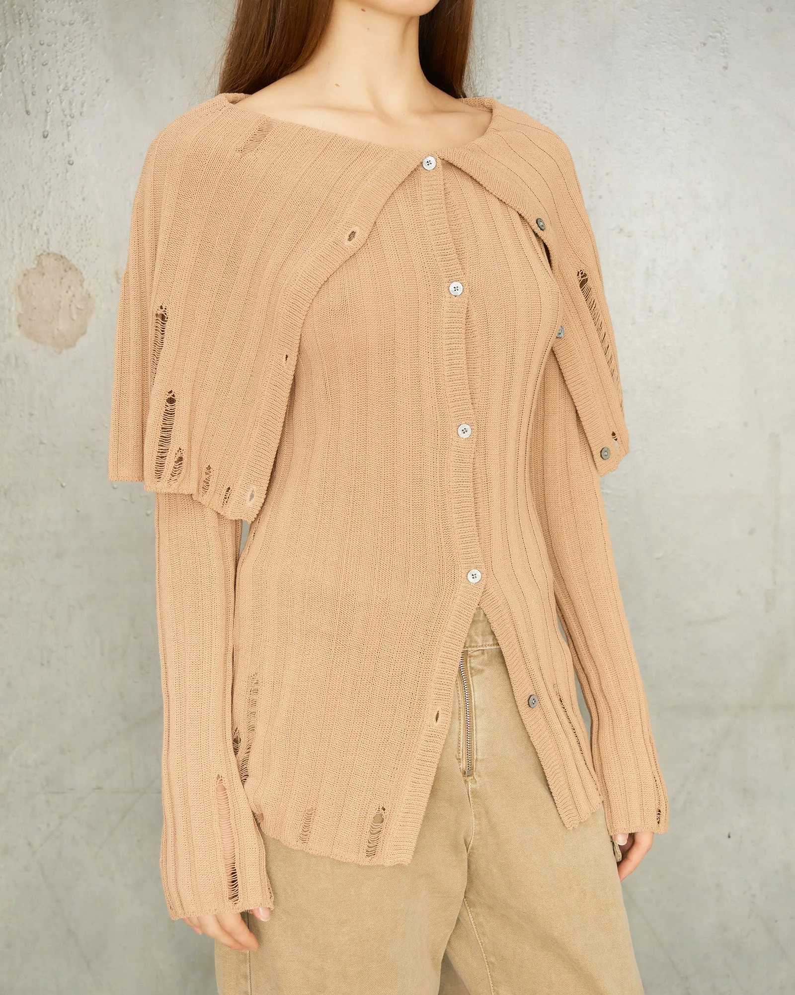 Dark Beige Knit Cardigan