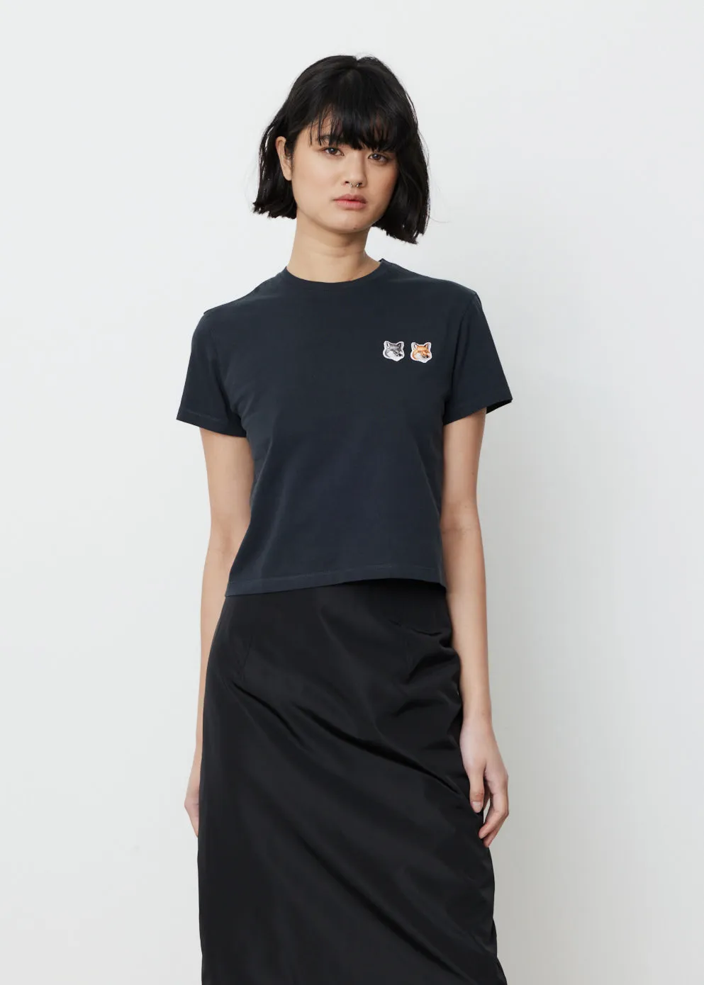 Double Fox Head Patch Cropped T-Shirt