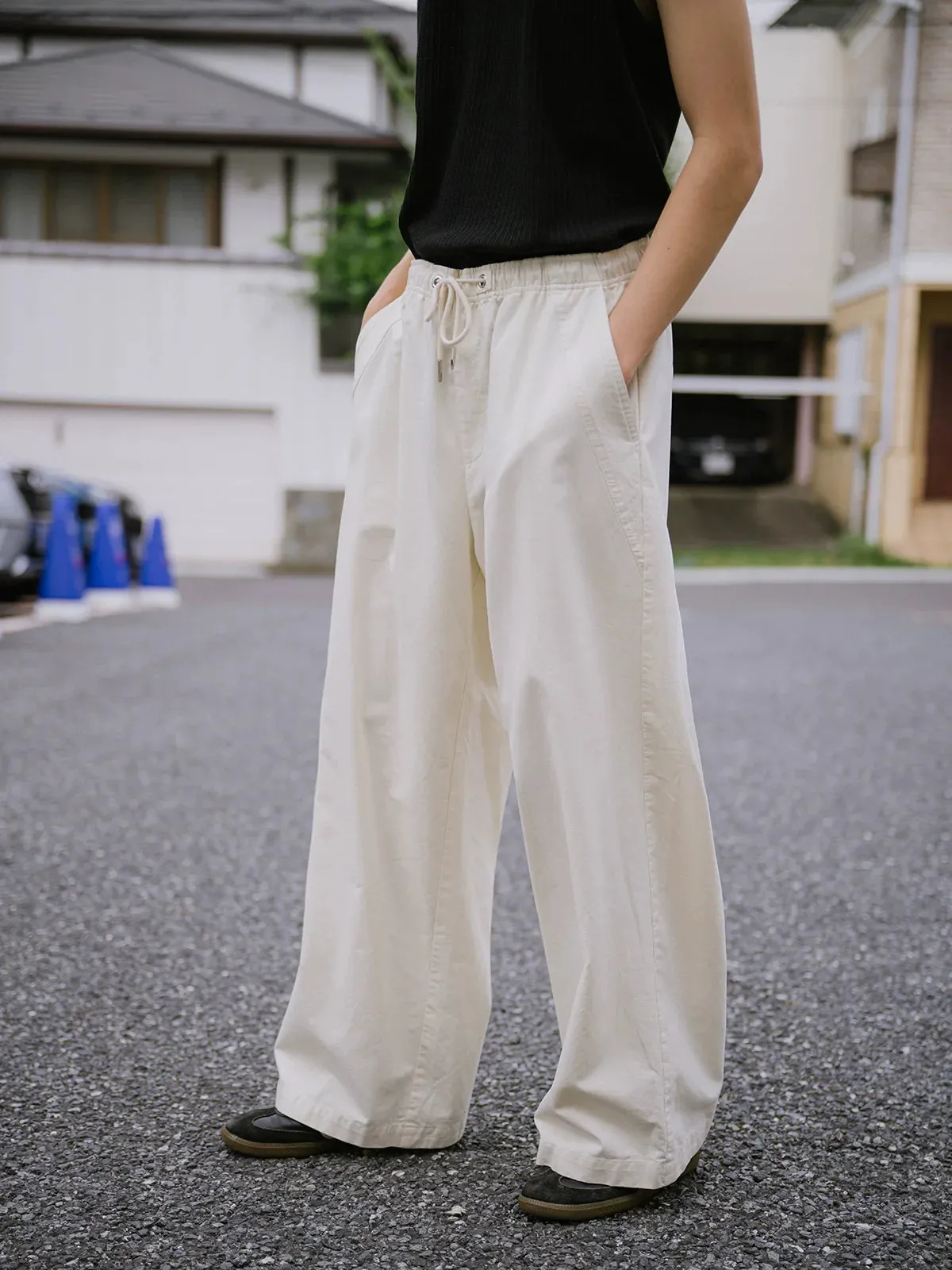 Elastic Waist Wide-Leg Trousers