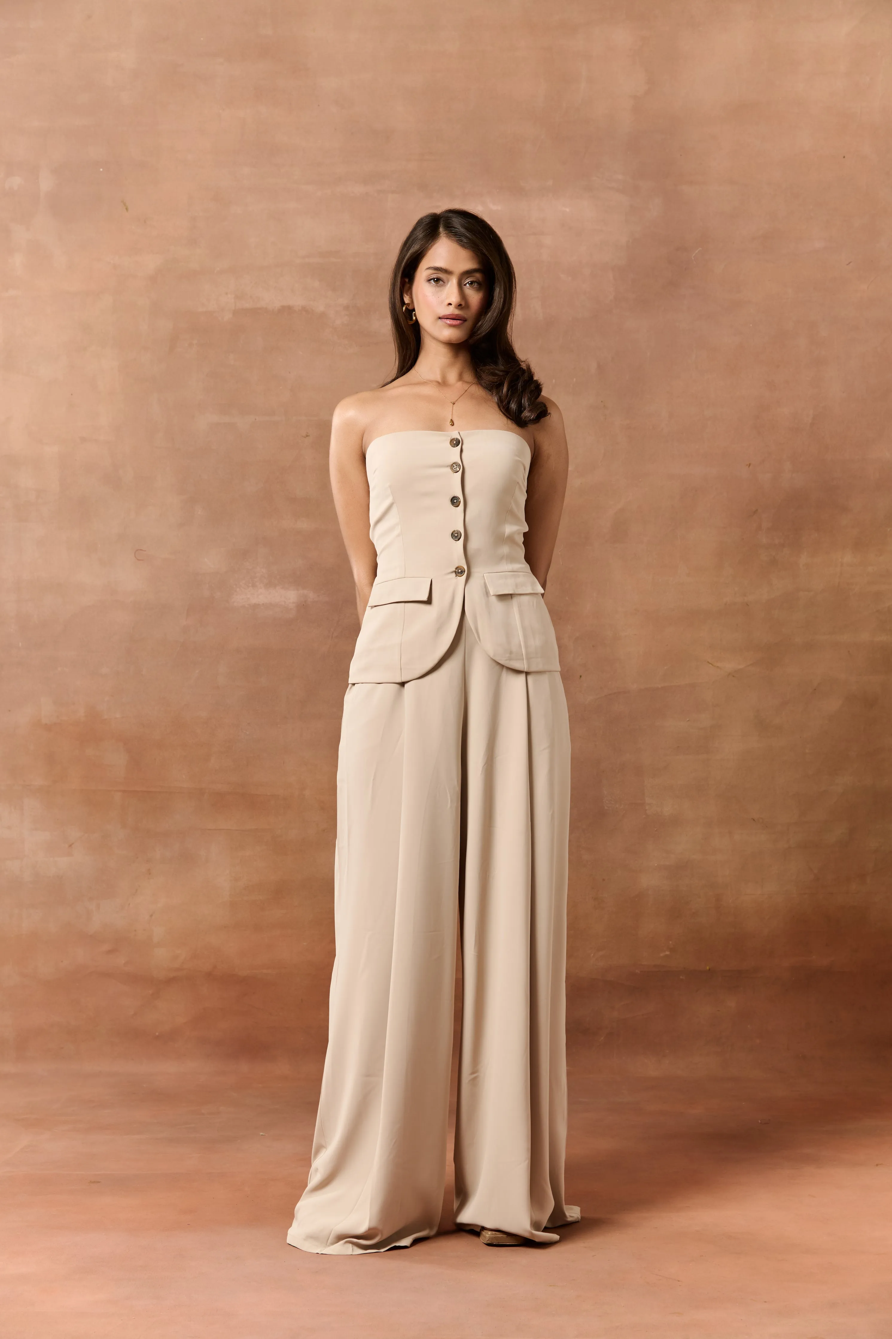 Elvita Beige Starpless Buttoned Waistcoat