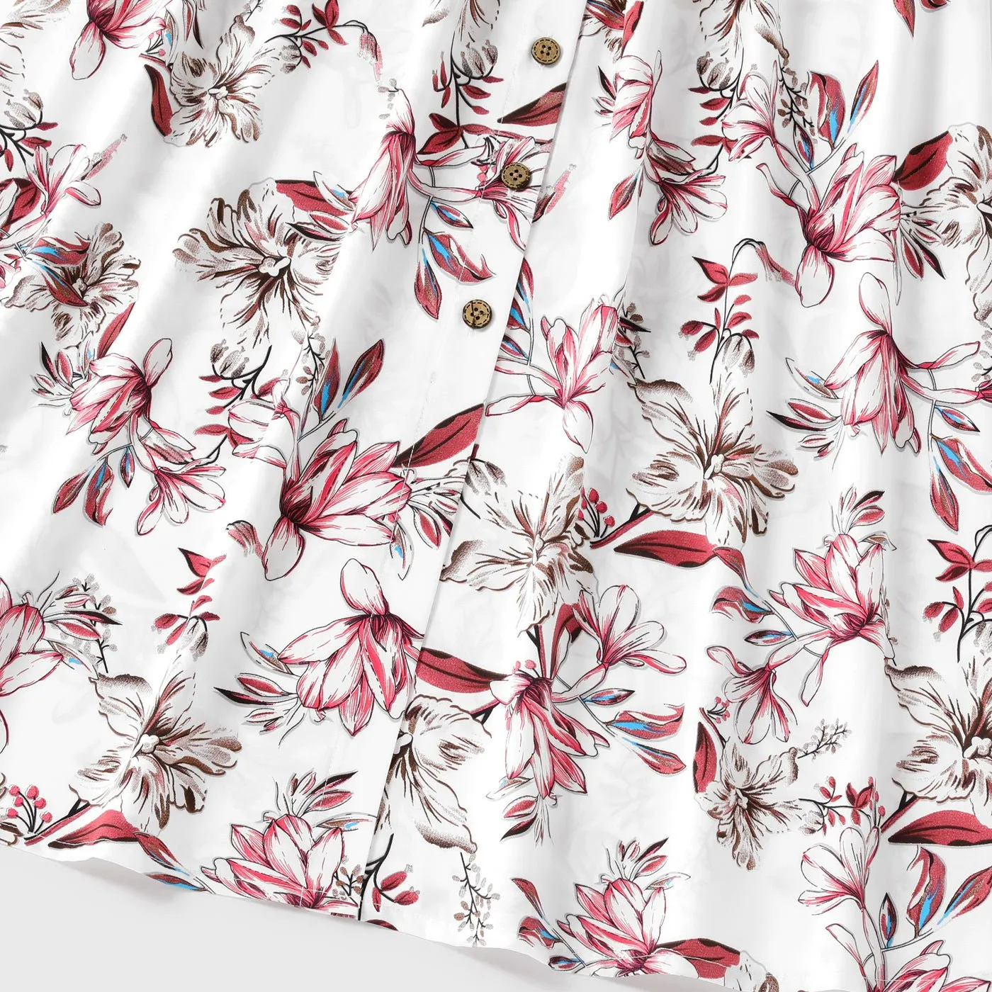 Family Matching Solid V Neck Button Up Spaghetti Strap Splicing Floral Print Dresses and Short-sleeve T-shirts Sets