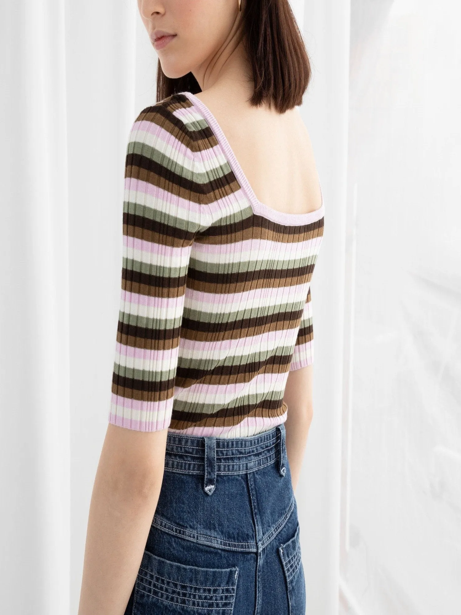 Fitted Striped Micro Knit Top