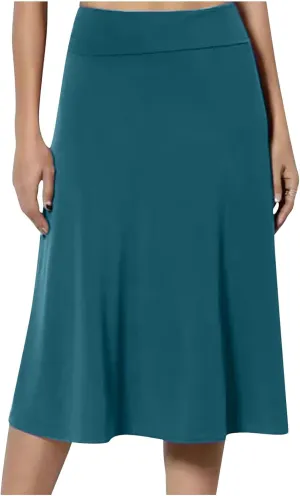 Flared Midi Skirts for Women Summer Plus Size Casual Flowy Long Skirt Comfy High Waist Solid Swing A Line Skirts