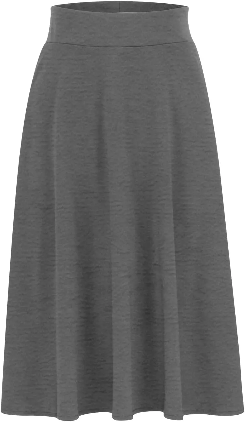 Flared Midi Skirts for Women Summer Plus Size Casual Flowy Long Skirt Comfy High Waist Solid Swing A Line Skirts