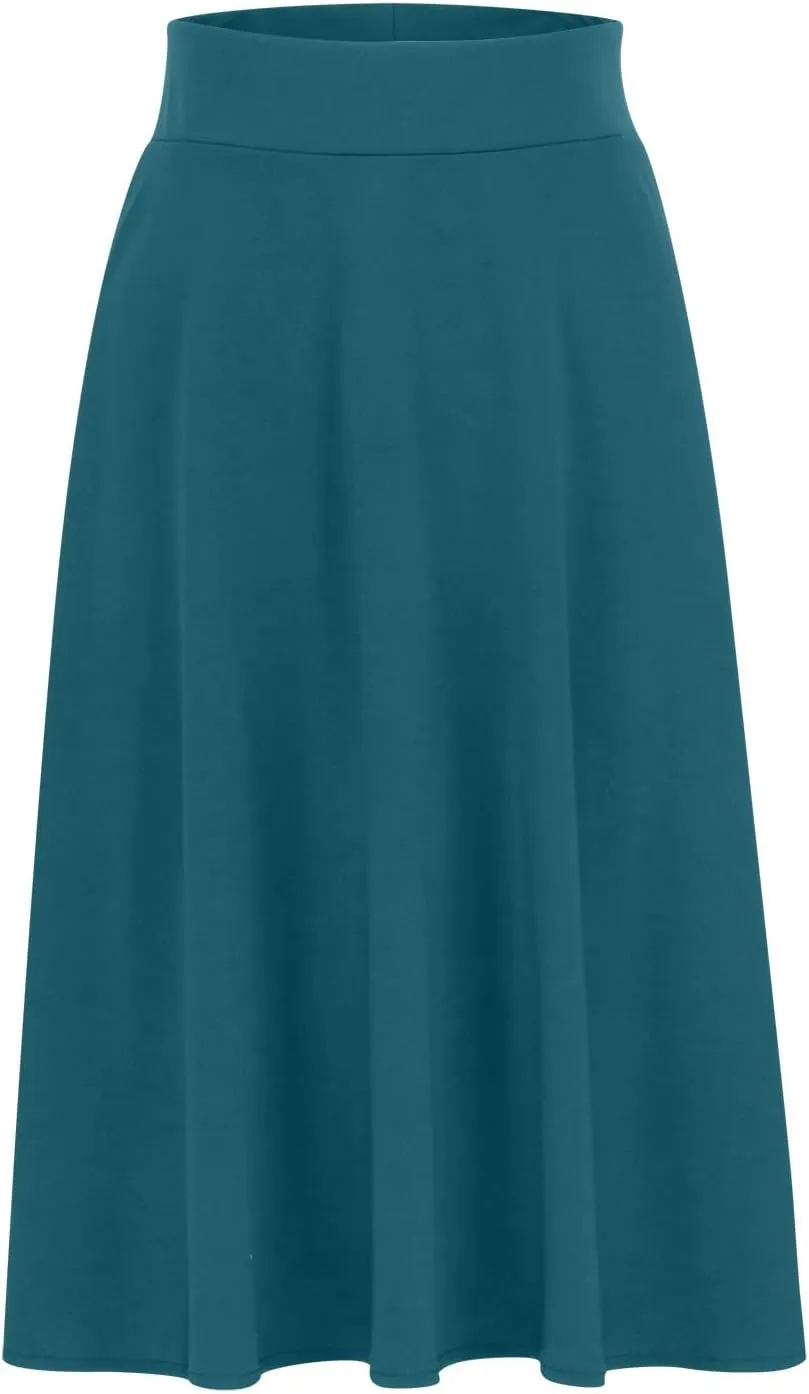 Flared Midi Skirts for Women Summer Plus Size Casual Flowy Long Skirt Comfy High Waist Solid Swing A Line Skirts