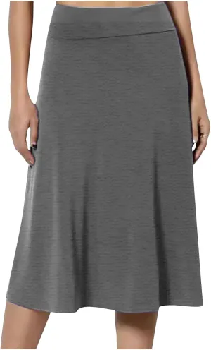 Flared Midi Skirts for Women Summer Plus Size Casual Flowy Long Skirt Comfy High Waist Solid Swing A Line Skirts
