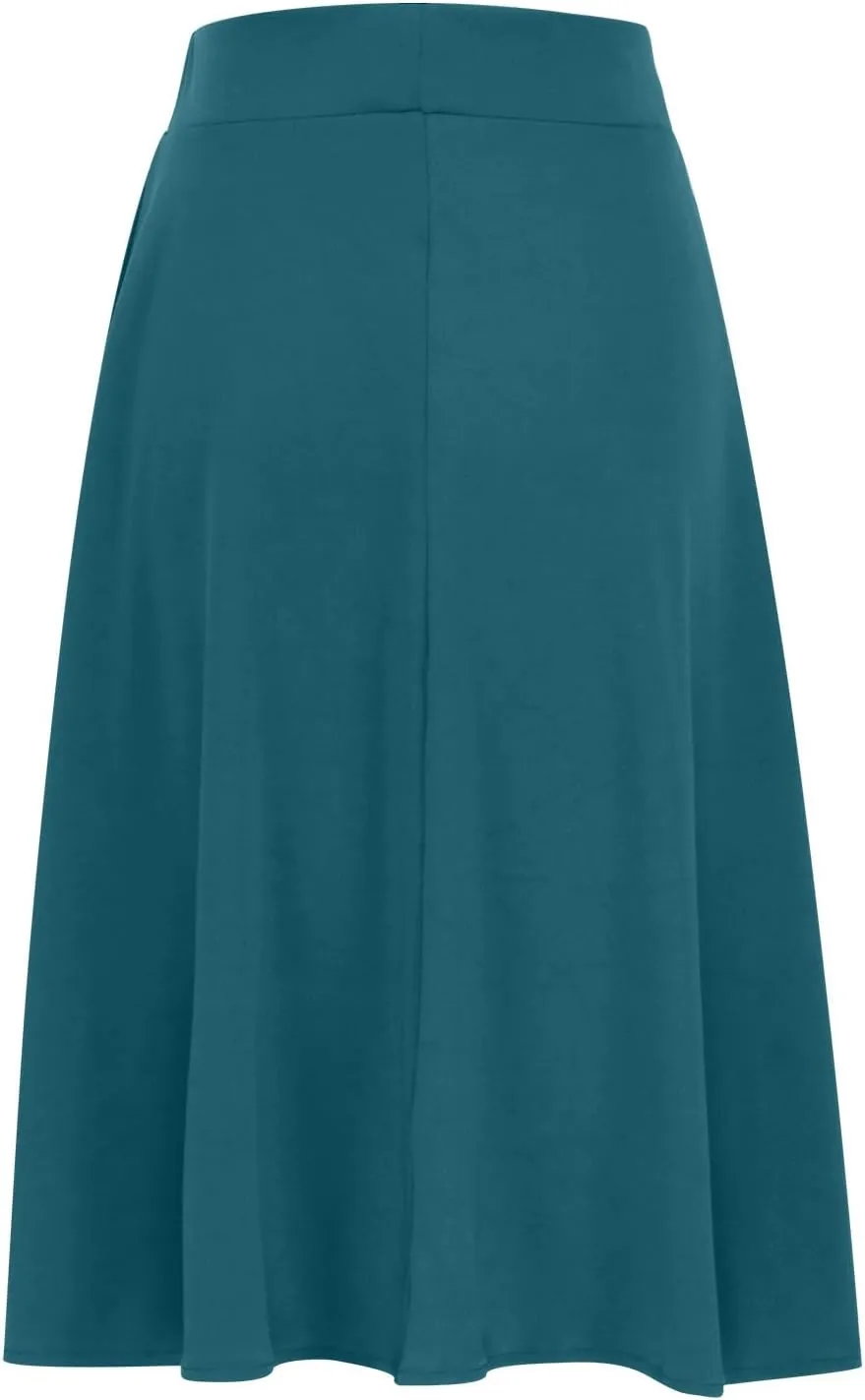 Flared Midi Skirts for Women Summer Plus Size Casual Flowy Long Skirt Comfy High Waist Solid Swing A Line Skirts