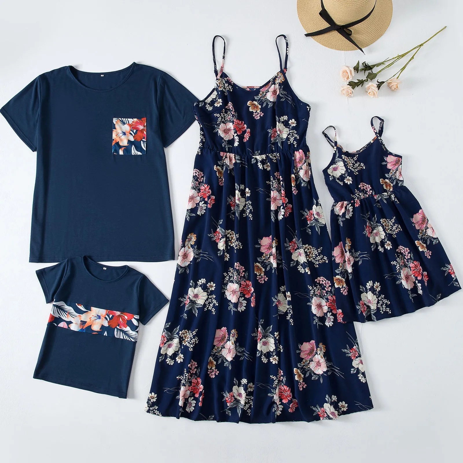 Floral Print Family Matching Dress and T-shirts Sets