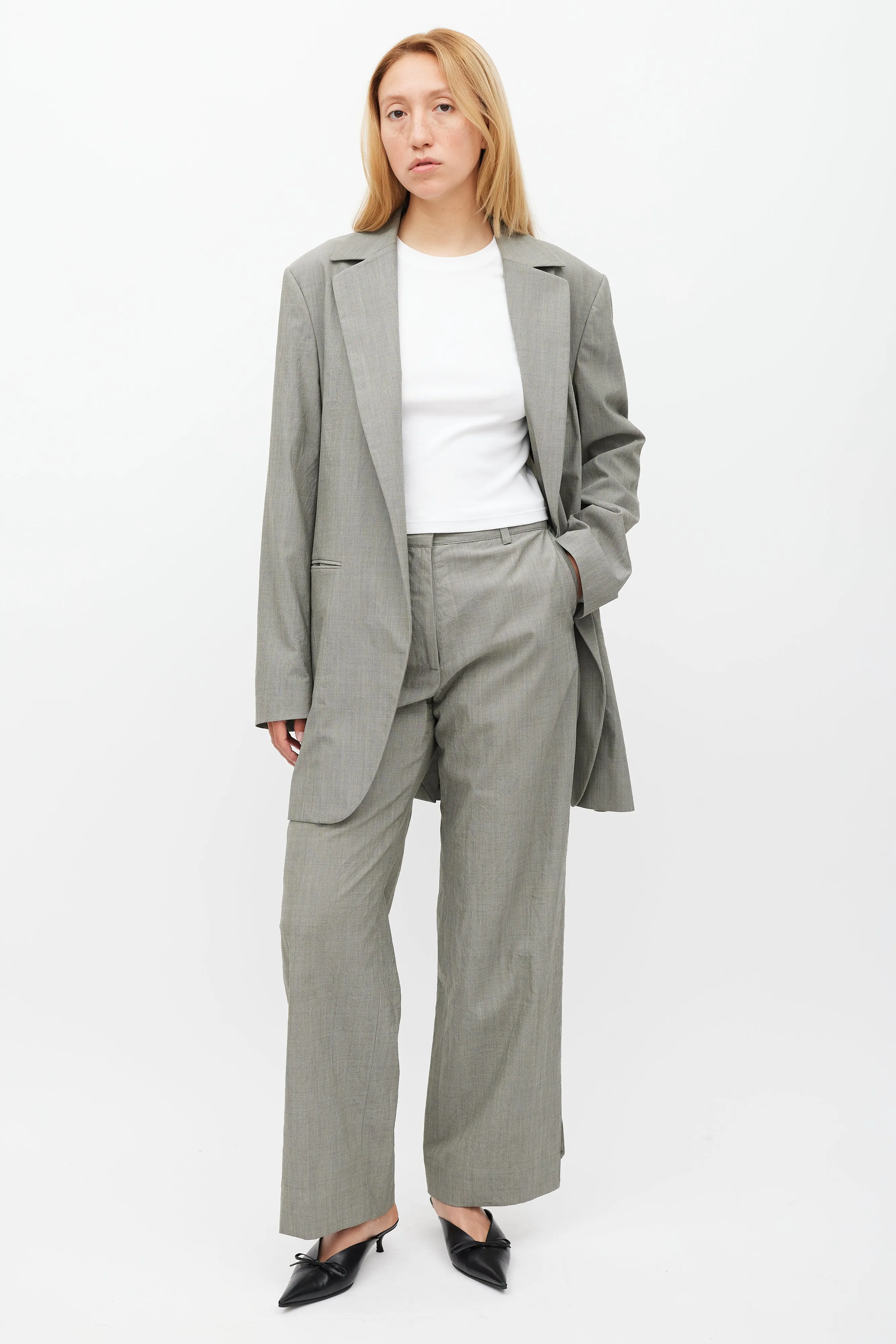 Grey Wool Oversized Blazer