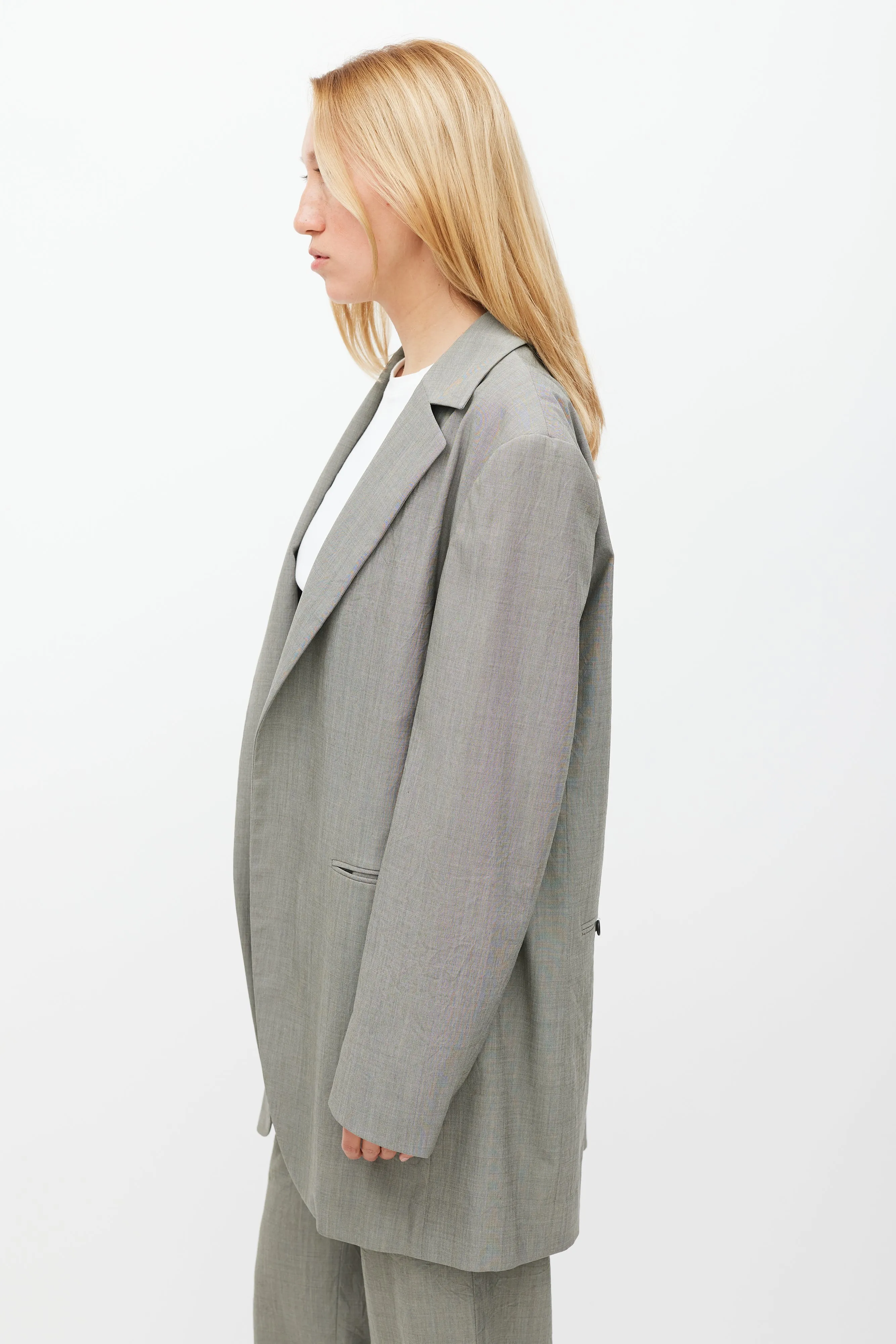 Grey Wool Oversized Blazer