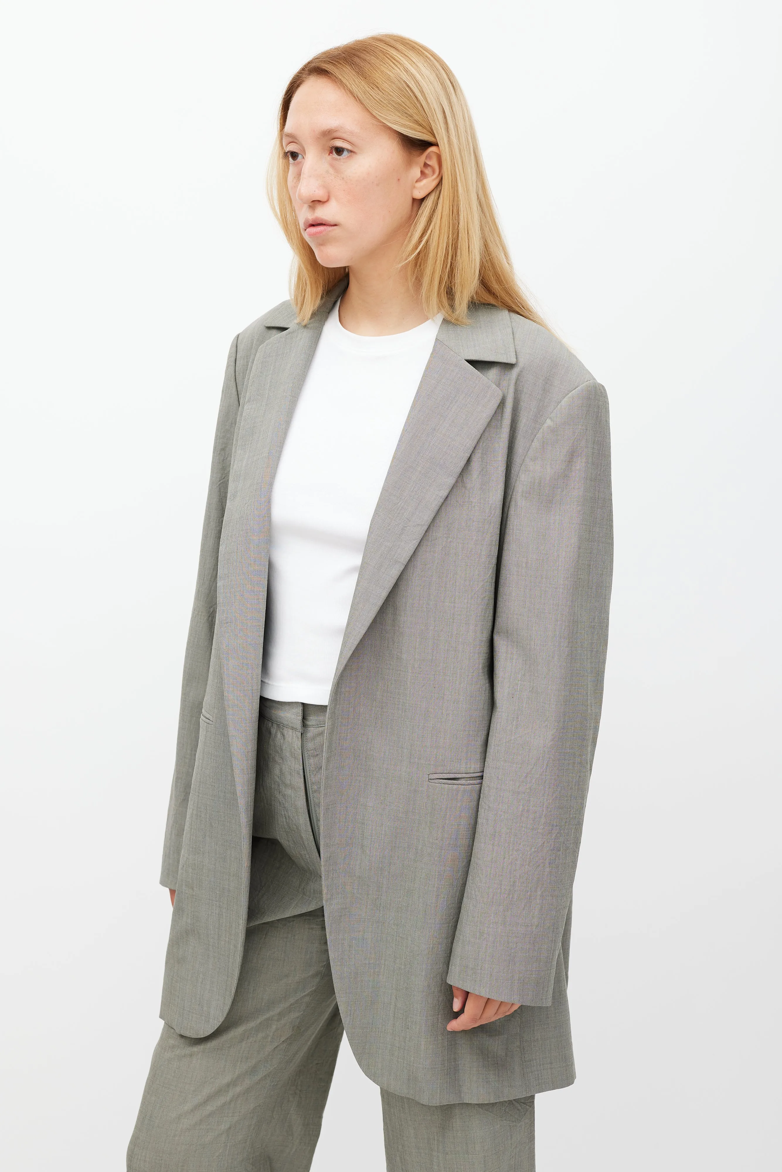 Grey Wool Oversized Blazer