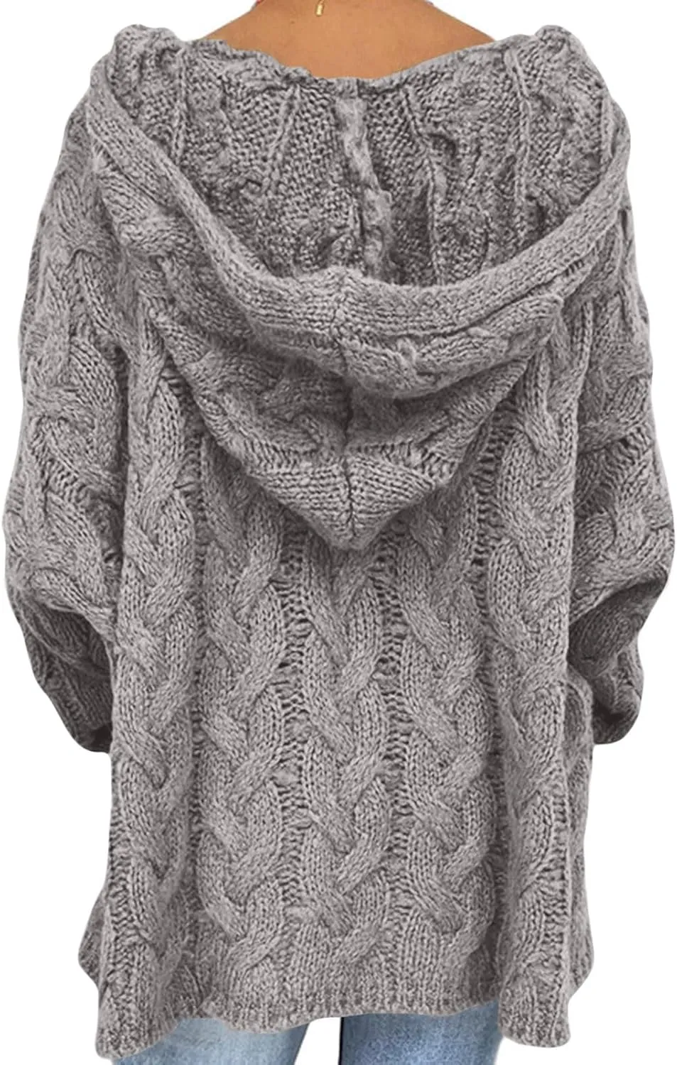 HGps8w Women's Oversized V Neck Hoodie Sweater Tops Chunky Cable Knit Long Sleeve Loose Solid Color Pullovers