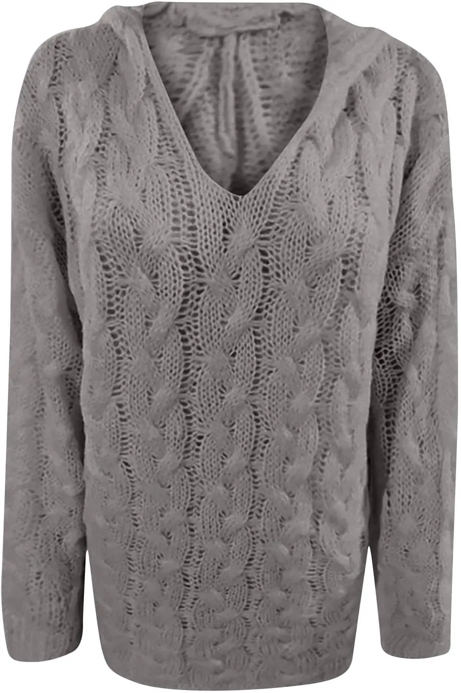 HGps8w Women's Oversized V Neck Hoodie Sweater Tops Chunky Cable Knit Long Sleeve Loose Solid Color Pullovers