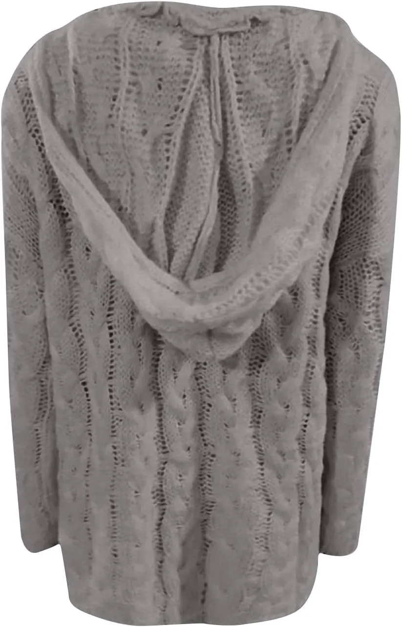 HGps8w Women's Oversized V Neck Hoodie Sweater Tops Chunky Cable Knit Long Sleeve Loose Solid Color Pullovers